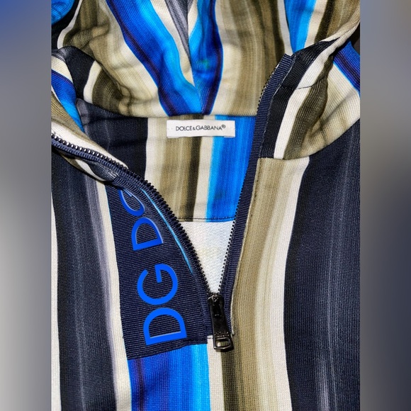 DOLCE & GABANNA KIDS BLUE & GREEN STRIPED LOGO HOODIE - Picture 2 of 2